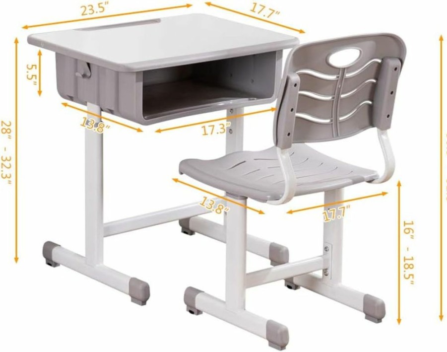 ShowMaven | Showmaven Student Desk And Chair Combo, Height Adjustable Children'S Desk And Chair Workstation With Drawer, Pencil Grooves And Hanging Hooks For Home, School And Training (Black&White)