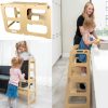 Treasure Kids | Treasure Kids Deluxe Wooden Observation Tower For Toddlers - Montessori Convertible 3 In 1 Kitchen Helper Step, Art Desk And Chalkboard. Develop Kid Learning & Autonomy Safely- Natural Wood Color