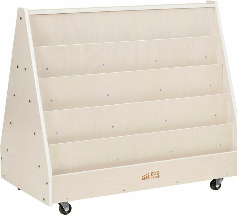 ECR4Kids | Ecr4Kids Double-Sided Mobile Book Display, Classroom Bookshelf, White Wash