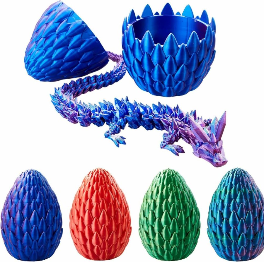 Generic | 3D Printed Dragon, 15Inch Articulated Dragon With A Egg, Adults Dragon Fidget Toy, Crystal Dragon Egg For Home Office Car Desk Decor Toys, Gift Given To Kids On Birthday(Blue Green Purple)