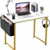 Lufeiya | Lufeiya Small Computer Desk Study Table For Small Spaces Home Office 31 Inch Rustic Student Laptop Pc Writing Desks With Storage Bag Headphone Hook,Brown