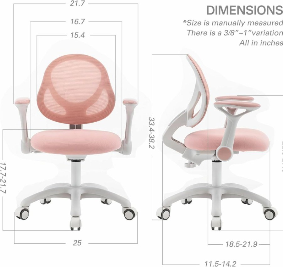 QualiSky | Qualisky Kids Desk Chair, Boy'S Child'S Children Study Office Computer Chair, Ergonomic Design, Adjustable Height And Seat Depth, Lumbar Support, Swivel Type (Peach Pink W/Armrests)