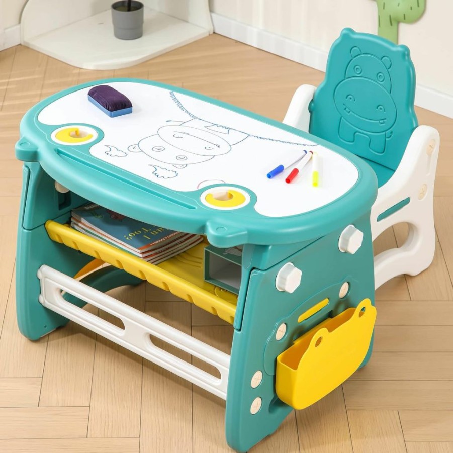 WHY TOYS | Why Toys Kids Table And Chair Set The Table Can Be Graffiti And The Height Can Be Raised And Lowered For Children Age 2-10 The Order Includes Watercolor Pen And Blackboard Eraser