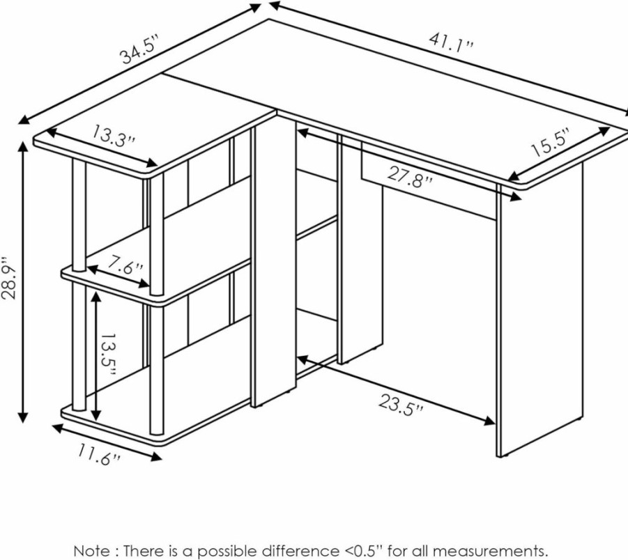 Furinno | Furinno Moore L-Shape Computer Desk With 3-Tier Shelves, French Oak