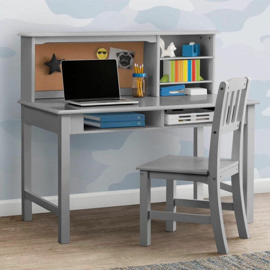 Delta Children | Delta Children Kids' Wood Desk With Hutch And Chair - Includes Cork Bulletin Board, Cubbies And Cutouts For Cords & Wires - Children'S Study/Computer/Writing Workstation (For Ages 5-12), Grey