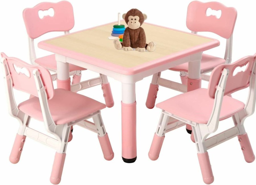 FUNLIO | Funlio Kids Table And 4 Chairs Set, Height Adjustable Toddler Table And Chair Set For Ages 3-8, Easy To Wipe Arts & Crafts Table, For Classrooms/Daycares/Homes, Cpc & Ce Approved(5-Piece Set)