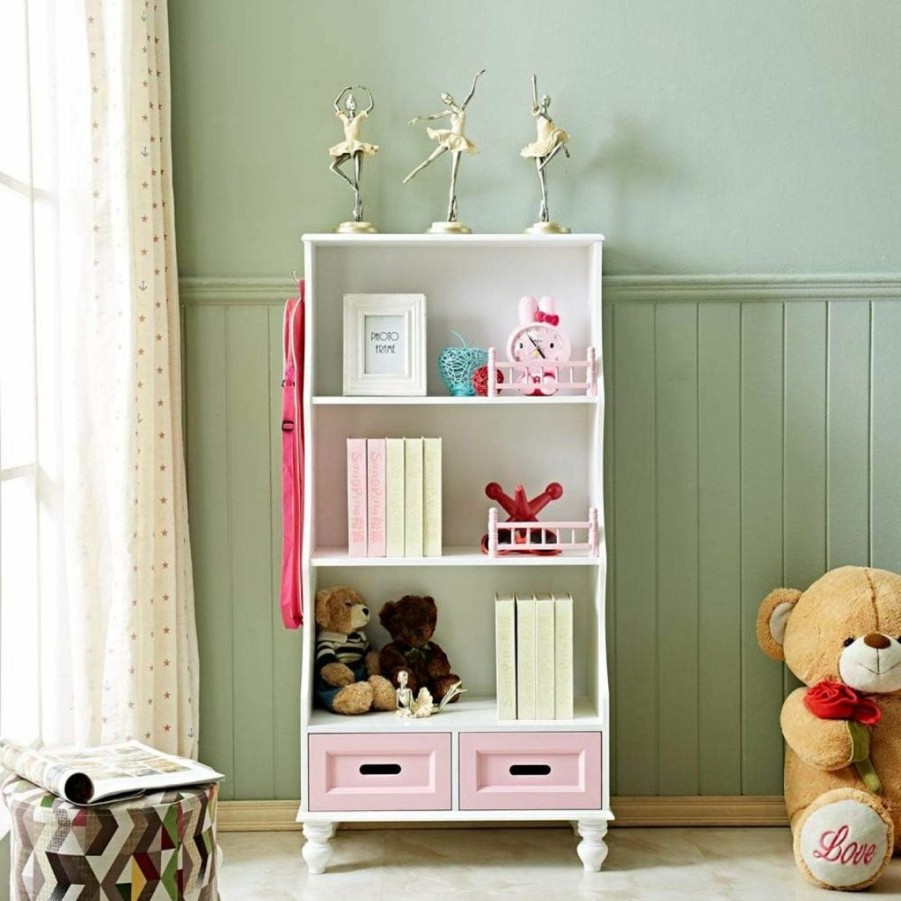 WODENY | Children Bookcase With Drawers Storage Cabinet For Kids Storage Bookshelf Wooden Book Display Cabinet Organizer For Bedroom Nursery Pink