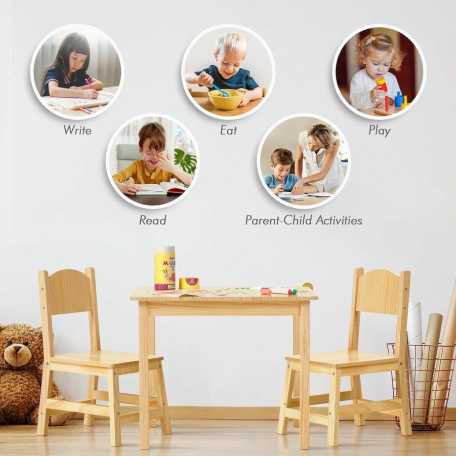 OOOK | Oook Solid Wooden Kids Table And Chair Set, Durable And Sturdy, Toddler Table And 2 Chairs Set For Arts, Crafts, Reading, Preschool, Kindergarten, Playroom