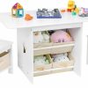 Vilaxing | Vilaxing Kids Table And Chair Set (2 Chairs Included), Wooden Toddler Table And Chairs Set With 6 Storage Bins Boxes, Children'S Furniture, Water Resistant, Easy To Clean, Gift For Boy & Girl, White