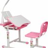 Gowxil | Gowxil Kids Functional Desk And Chair Set, Height Adjustable Children School Study Desk With Tilt Desktop, Bookstand, Led Light, Metal Hook And Storage Drawer For Boys Girls(Pink)