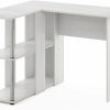 Furinno | Furinno Abbott L-Shape Desk With Bookshelf, White Oak/Chrome