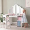 MOUDS | 2 In 1 Kids Vanity Set, Princess Makeup Table And Chair With Open Storage Cabinet, Pretend Play Vanity With Detachable Tri-Fold Mirror For Little Girls Age 3-9 (White With Chair)