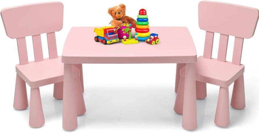 HONEY JOY | Honey Joy Kids Table And Chair Set, Plastic Children Activity Table And 2 Chairs For Art Craft, Easy-Clean Tabletop, 3-Piece Toddler Furniture Set For Daycare Playroom, Gift For Boys Girls(Pink)