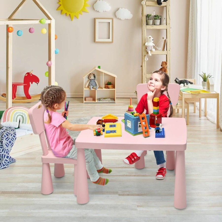 HONEY JOY | Honey Joy Kids Table And Chair Set, Plastic Children Activity Table And 2 Chairs For Art Craft, Easy-Clean Tabletop, 3-Piece Toddler Furniture Set For Daycare Playroom, Gift For Boys Girls(Pink)