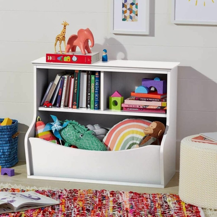 Amazon Basics | Amazon Basics Children'S Multi-Functional 4 Shelf Bookcase And Toy Storage Bin, White, 14.84" D X 31.25" W X 24.56" H