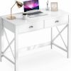 WiberWi | Wiberwi Home Office Desk With Drawers, Modern Writing Computer Desk For Bedroom, Small Pink Makeup Vanity Table Desk For Girls, Study Table For Home Office