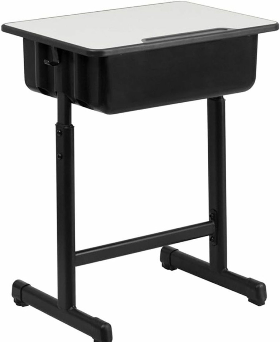 Flash Furniture | Flash Furniture Billie Open Front Student Desk For Classrooms Or Remote Learning, Height Adjustable School Desk With Book Box And Bag Hooks, Black/Gray