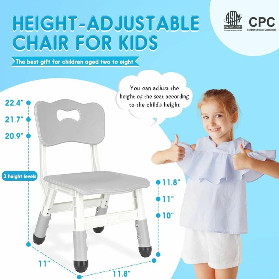 JIAOQIU | Jiaoqiu Kids Chair Height Adjustable Toddler Chair Max Load 220Lbs Plastic Indoor Outdoor Chair For Children Age 1-6 School Home Daycare Use Bluegrey