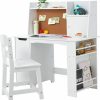 Wpond | White Study Desk And Chair Set With Bookshelf, Bulletin Board, And Cabinets - Ideal For Boys And Girls Ages 3-8