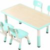 JIAOQIU | Jiaoqiu Kids Table And Chair Set Height Adjustable Toddler Table And 4 Chairs Set Kid Activity Art Table Plastic Children Study Table For School Home Graffiti Table For Ages 2-12 Wood Grain Green