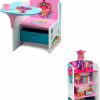 Delta Children | Delta Children Chair Desk With Storage Bin + Wooden Playhouse 4-Shelf Bookcase For Kids, Frozen (Bundle)