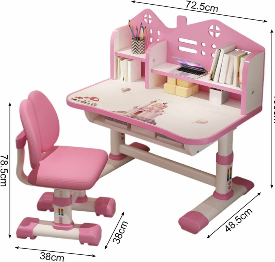 Saterkali | Saterkali Kids Table And Chair Set Height-Adjustable Table And Chairs For Toddlers 3-15 Years Ergonomic Children'S Study Table Chair Kids Desk With Drawers & Footrest For Girls Boys (Pink)