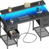 Huuger | Huuger 47 Inch Computer Desk With 4 Drawers, Gaming Desk With Led Lights & Power Outlets, Home Office Desk With Large Storage Space For Bedroom, Work From Home, Black