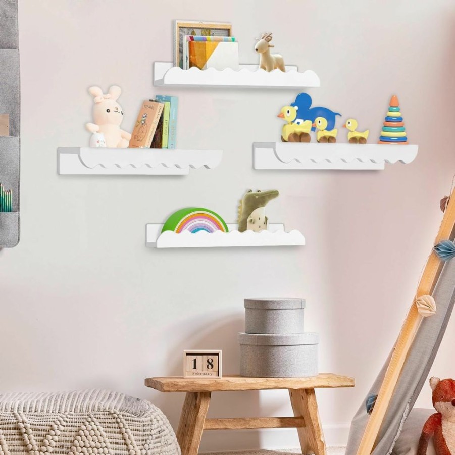 Ziprofly | Ziprofly Nursery Bookshelf Set Of 4,Kids' Floating Bookshelves For Wall,Nursery Decor Kids Book And Toy Organizer, Wall Mount Bookshelves For Kids, Small Bookshelves For Books, Toys And Decor Storage