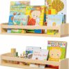 Fun Memories | Fun Memories Nursery Book Shelves Set Of 2 - Rustic Natural Solid Wood Floating Bookshelf For Kids - Wall Book Shelves Kitchen Spice Rack For Kids Room, Home Decor - Natural Wood - 24 Inch