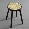 PJCOLL | [Pj Collection] Natural Rattan Top Wood Stool, With Portable And Detachable Legs, Handcrafted Wood Stool, Lightweight Stool, Hand Woven, Comfortable Support (Rectangle, Walnut Wood)