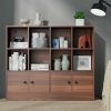 Cozy Castle | Cozy Castle Oak Bookshelf With 12 Cubes And 4 Doors, 2-Tier Open Shelf Bookcase With Anti-Tilt Device For Bedroom, Living Room