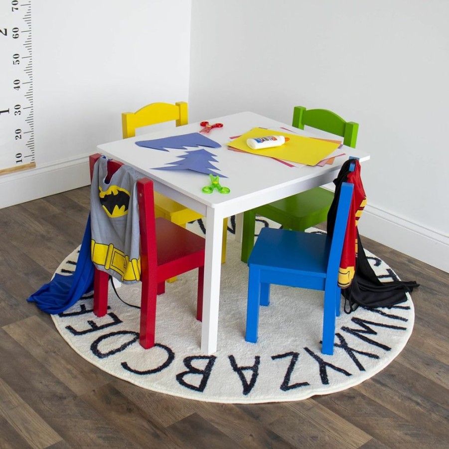 Humble Crew | Humble Crew, White/Primary Kids Wood Table And 4 Chairs Set