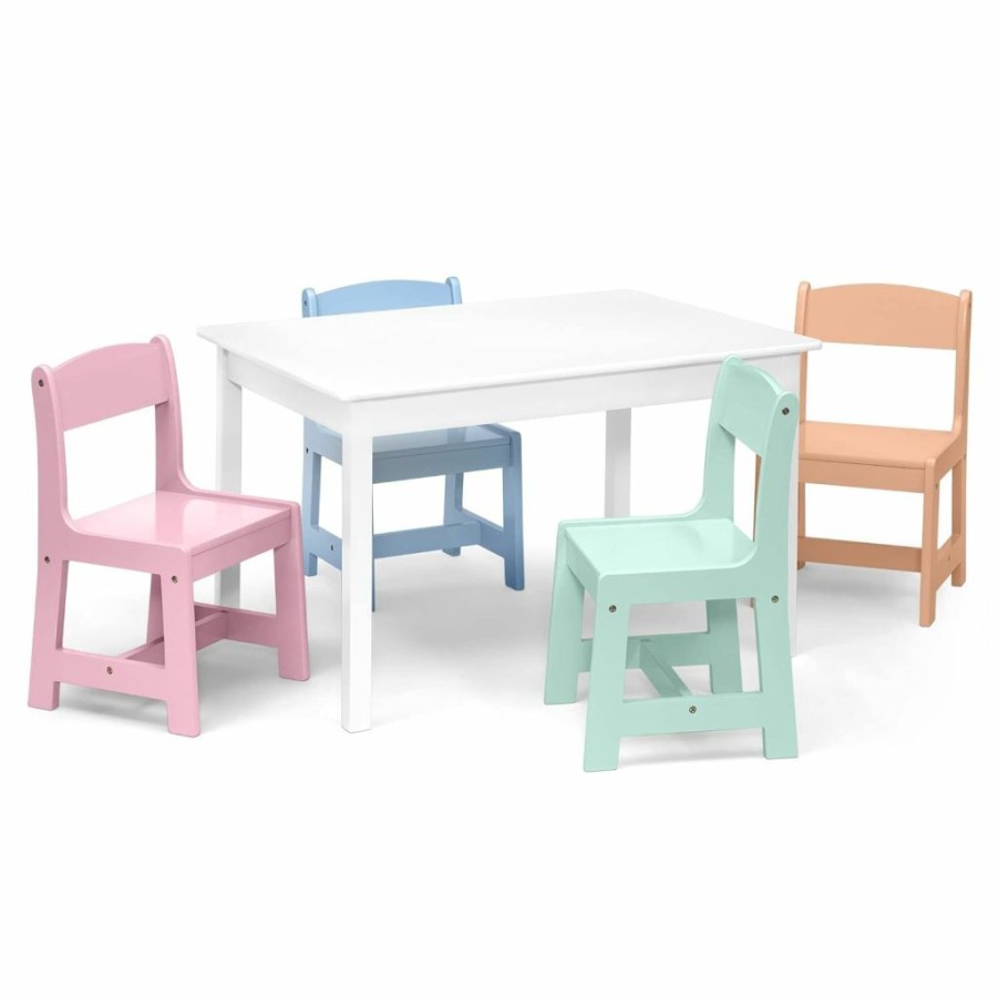 Delta Children | Delta Children Mysize Kids Table With 4 Chairs, Bianca White/Pastel