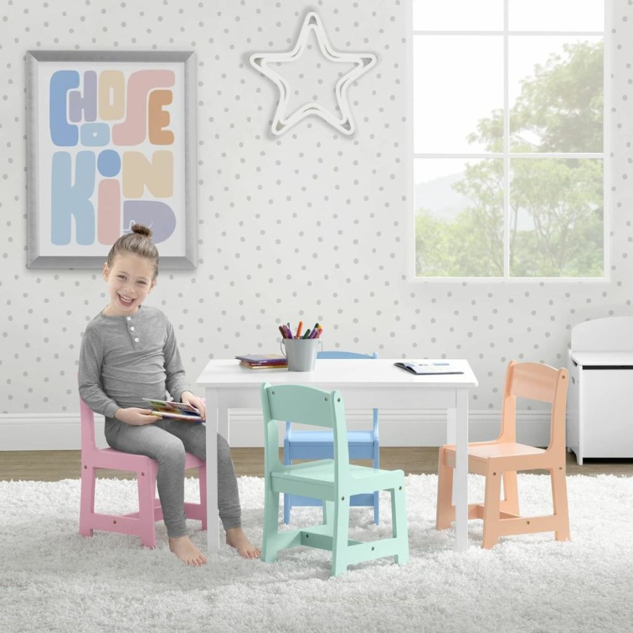 Delta Children | Delta Children Mysize Kids Table With 4 Chairs, Bianca White/Pastel