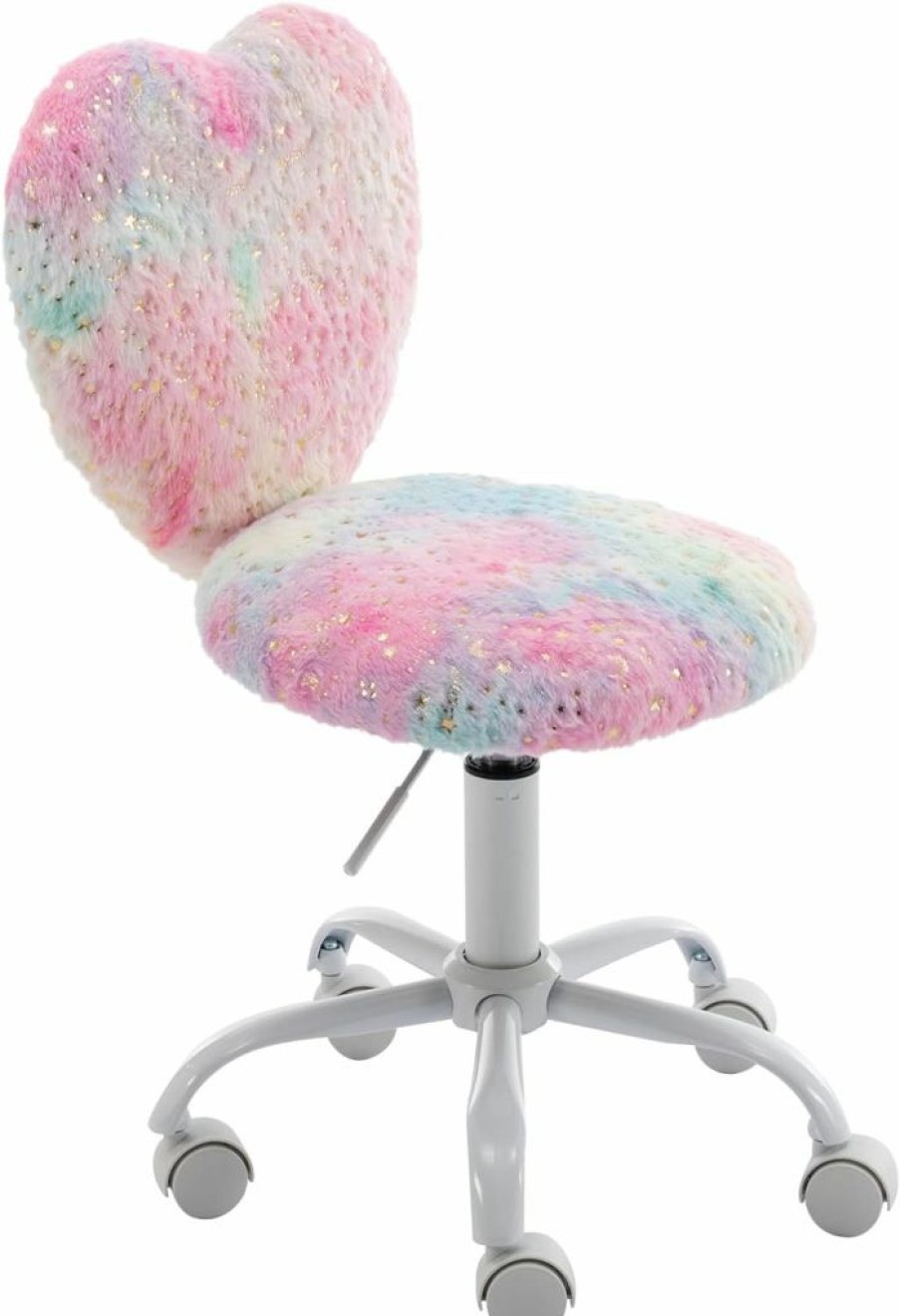 Hyfirm | Hyfirm Kid'S Desk Chair Loveshape Cute Children Vanity Chairs For Bedroom, Teen Girls Adjustable Swivel Upholstered Student Task Chair Computer Fuzzy Chair With White Foot, Various