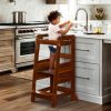 TOETOL | Toetol Bamboo Toddler Step Stool Grey Learning Standing Helper Tower For Toddlers Kitchen Stools Counter 3 Height Adjustable Helper With Non-Slip Mat