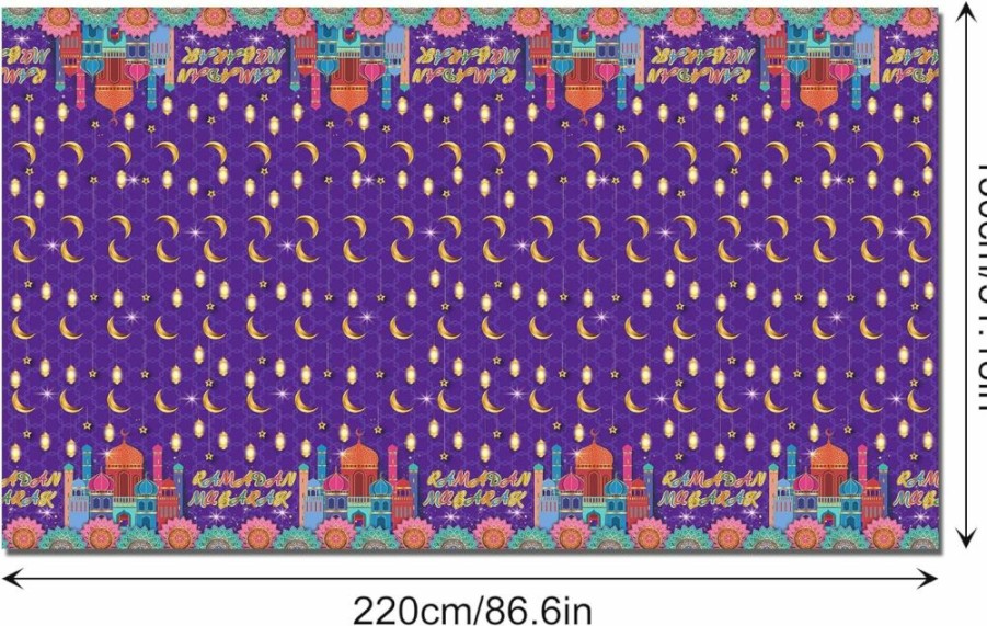 Adirasenotek | Adirasenotek 3Pcs Ramadan Mubarak Party Tablecloths,87\" Lx51 W Rectangular Plastic Table Covers,Kids' Party Disposable Tablecloths For Decoration,Birthday Party,Baby Showers(Purple)