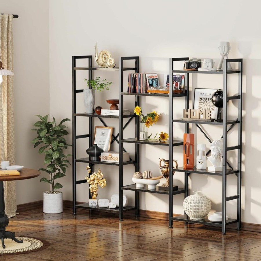 SUPERJARE | Superjare Triple 6 Tier Bookshelf, Bookcase With 17 Open Display Shelves, Wide Book Shelf Book Case For Home & Office, Black