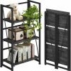 4NM | 4Nm No-Assembly Folding Bookshelf Storage Shelves 4 Tiers Vintage Bookcase Standing Racks Study Organizer Home Office (Natural And White)