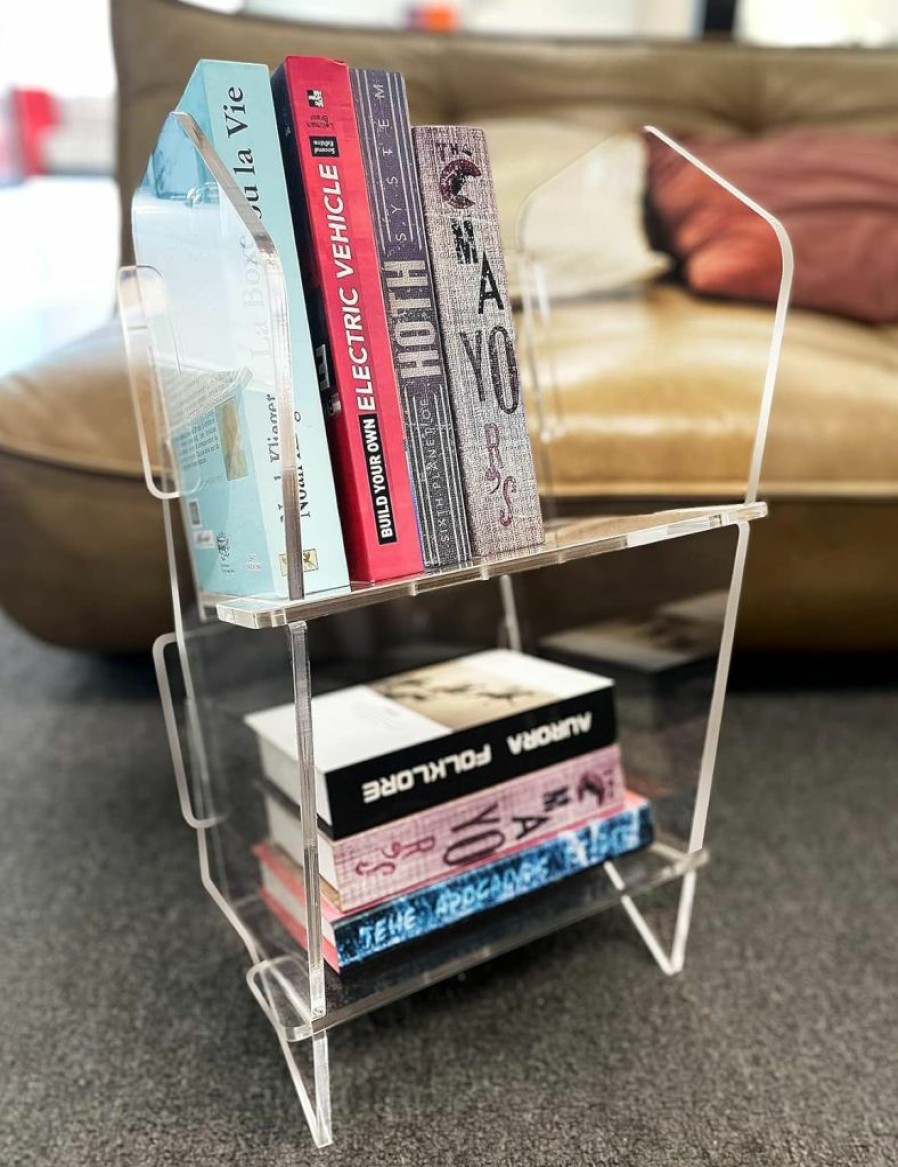 solaround | Solaround Acrylic Desk Bookcase Storage Organizers Display Narrow Book Shelf (Clear, 2 Tier-L)