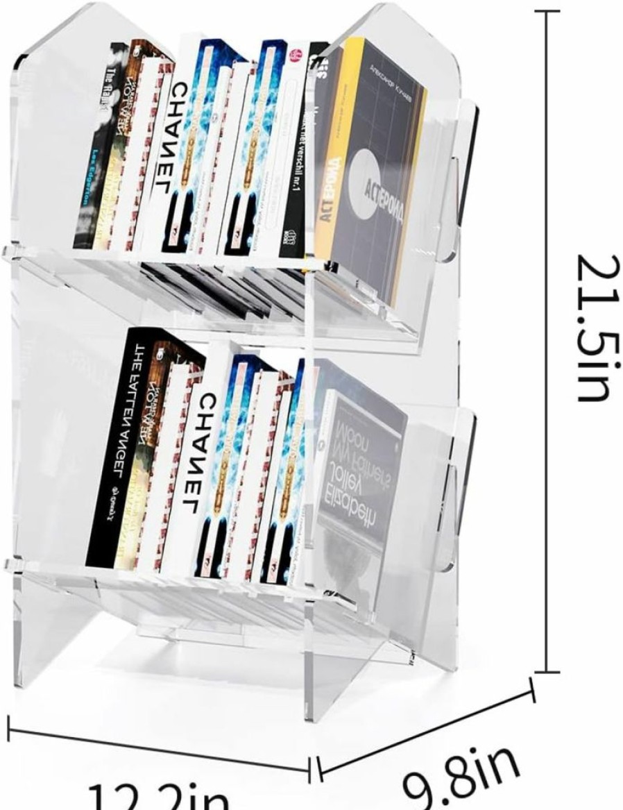 solaround | Solaround Acrylic Desk Bookcase Storage Organizers Display Narrow Book Shelf (Clear, 2 Tier-L)