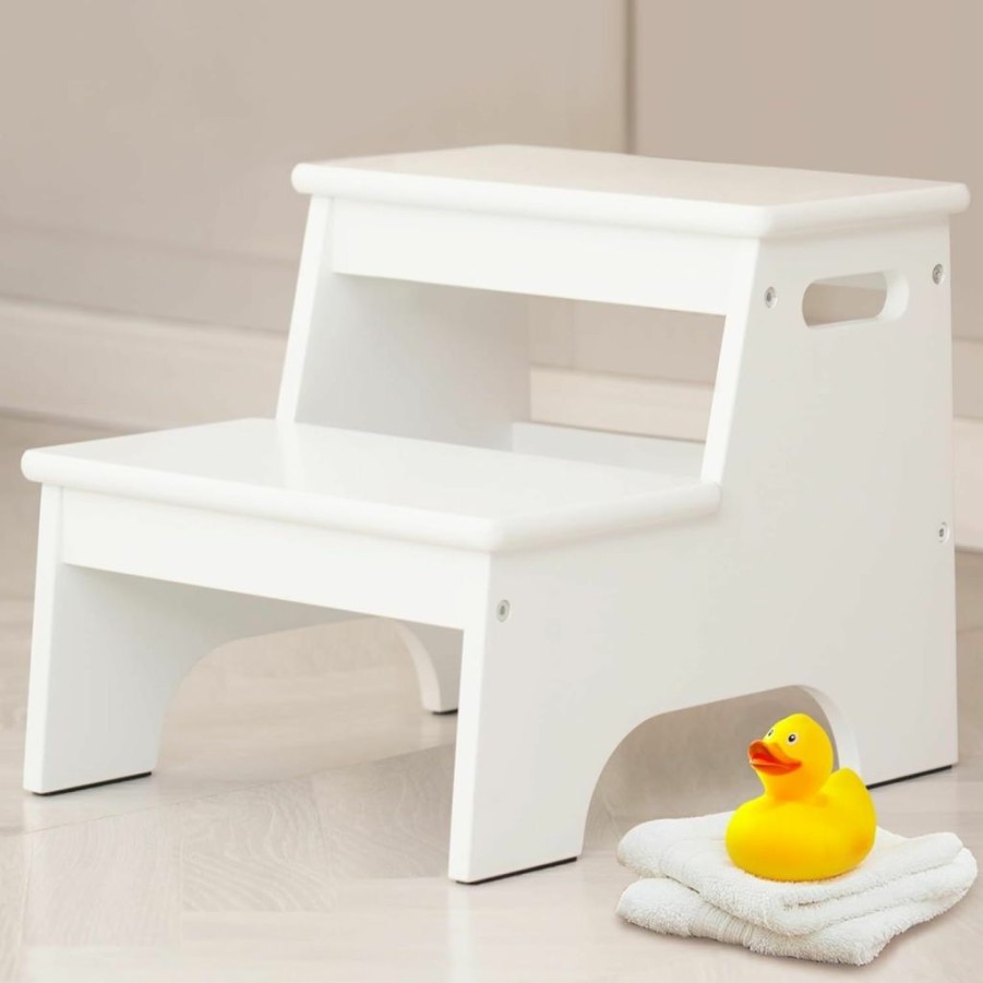 Forbena | Forbena White Nursery Book Shelves 4-Pack And Nursery Step Stool For Kids 1-Pack, Perfect For Toddlers And Kids For Learning And Independence.