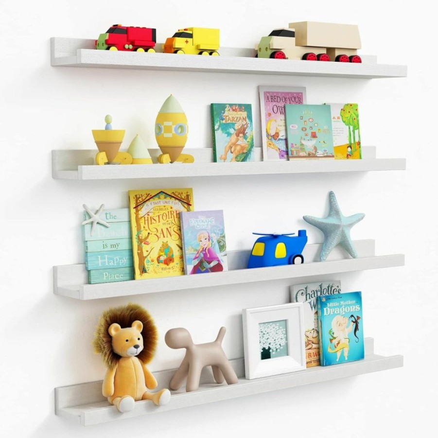 Forbena | Forbena White Nursery Book Shelves 4-Pack And Nursery Step Stool For Kids 1-Pack, Perfect For Toddlers And Kids For Learning And Independence.