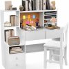 RUPOLX | Rupolx White Kids Desk And Chair Set For 5-12 Year Old, Childrens Computer Desk With 4 Drawers, Kids Study Table With Storage Shelf