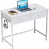 Furologee | Furologee White Small Computer Desk With 2 Fabric Drawers, Simple Home Office Writing Desk, Vanity Desk With Hooks, Study Desk For Bedroom Small Spaces