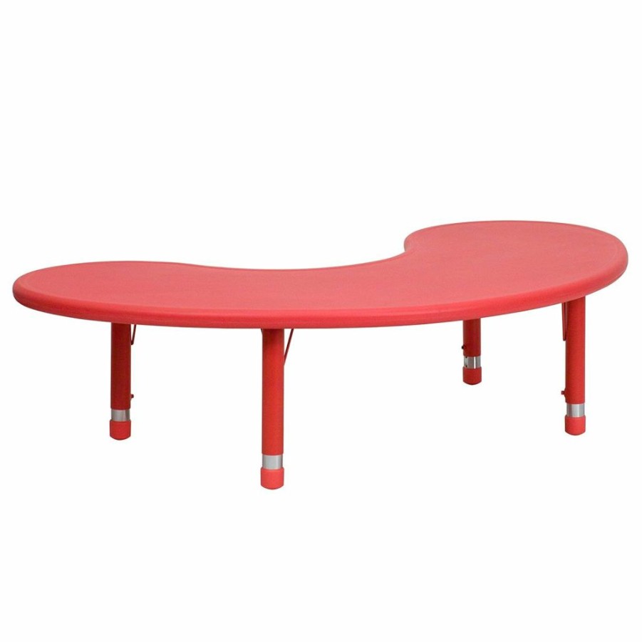 EMMA + OLIVER | Emma + Oliver 35" W X 65" L Half-Moon Red Plastic Height Adjustable Activity Table