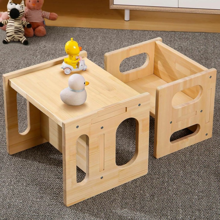 GKOKG | Gkokg Montessori Weaning Table And Chair Set - Wood Weaning Table And Chair, Solid Wooded Toddler Table, Cube Chairs For Toddlers