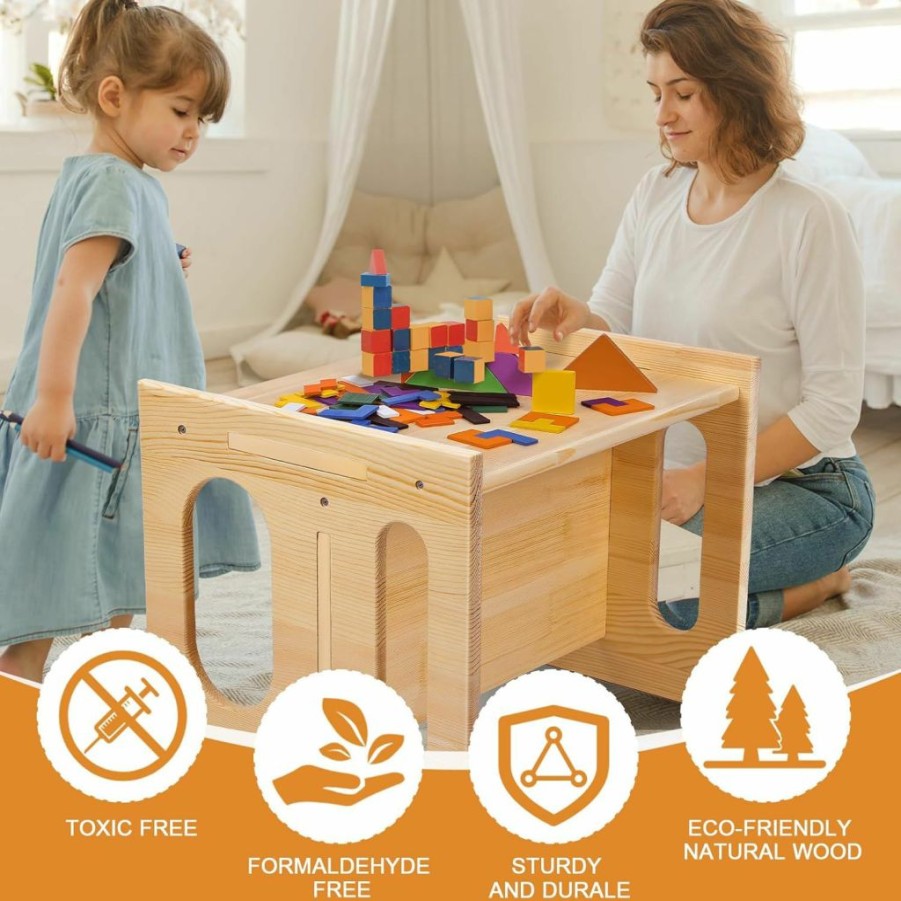 GKOKG | Gkokg Montessori Weaning Table And Chair Set - Wood Weaning Table And Chair, Solid Wooded Toddler Table, Cube Chairs For Toddlers