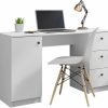 Madesa | Madesa Computer Desk With 3 Drawers, 1 Door And 1 Storage Shelf, Wood Writing Home Office Workstation, Office Desk With Drawers - 30" H X 18" D X 53" W - White