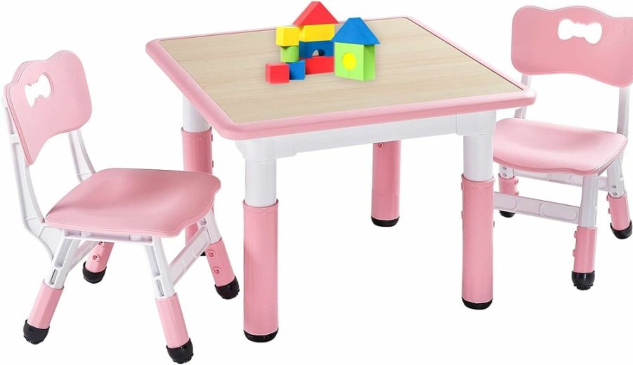 FUNLIO | Funlio Kids Table And 2 Chairs Set, Height Adjustable Toddler Table And Chair Set For Ages 3-8, Easy To Wipe Arts & Crafts Table, For Classrooms/Daycares/Homes, Cpc & Ce Approved (3Pcs Set) - Natural